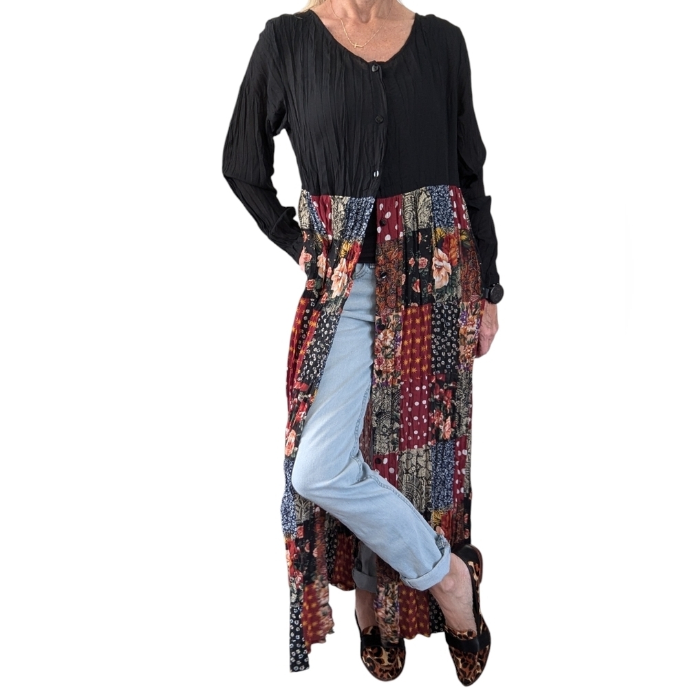 Vintage Express Patchwork Floral Maxi Dress Duster 90s Boho Size M